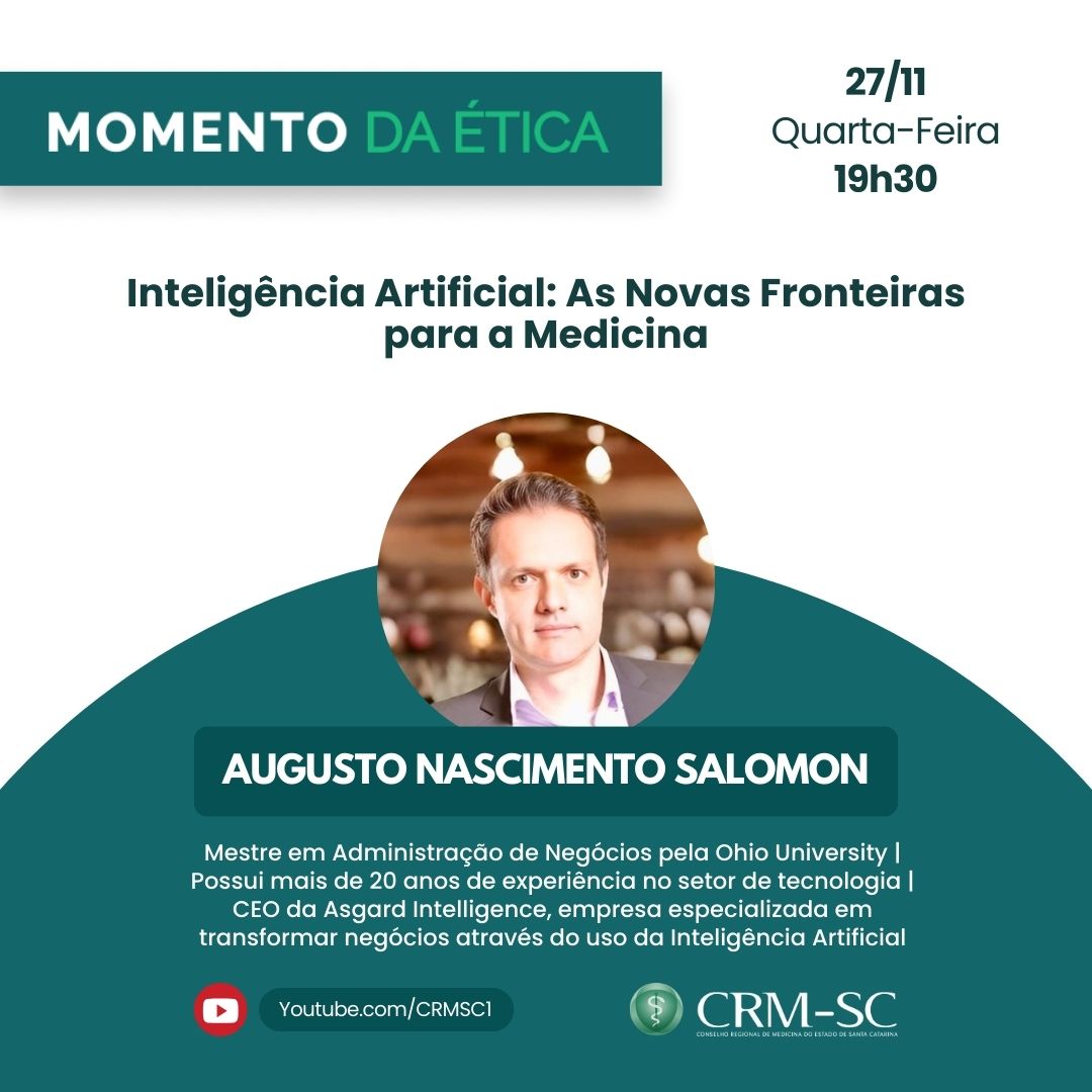 Evento on-line do CRM-SC debate Inteligência Artificial: As Novas Fronteiras para a Medicina